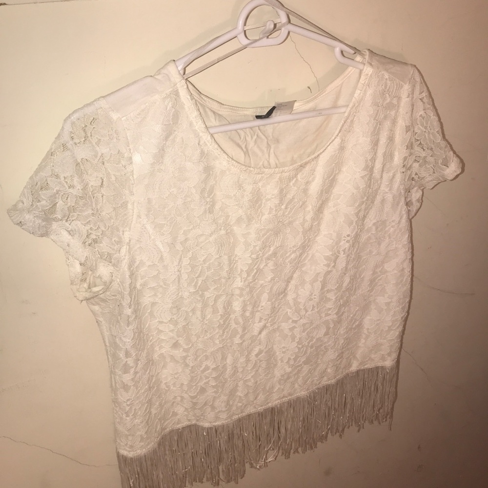 Worn Once White Fringe and Lace Shirt
